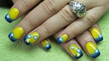 Blue and yellow nails with heart