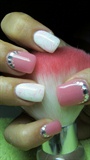 Pink and white nails with rhinestones