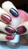 Red and black nails with lace