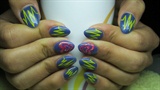 Blue nails with yellow lines and heart