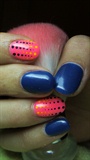 Blue and pink nails with dots