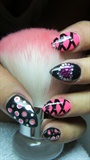 Black and pink nails with rhinestones