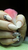 Beige nails with rhinestones 