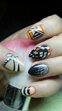 Beige, orange and black nails- Abstract 