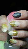 Beige, gold and black nails