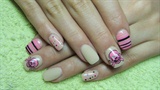 Beige nails with pink skull