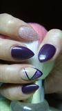 Purple and beige nails with glitter