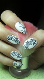 White matte nails with black roses