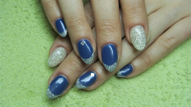 Blue nails with silver glitter
