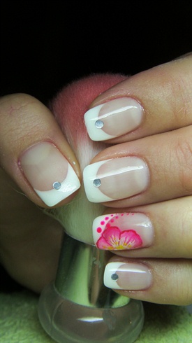 French manicure with a flower