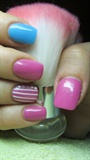 Pink and blue nails with lines 
