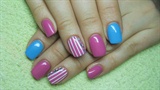 Pink and blue nails with lines 