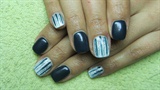 Short dark nails with silver lines