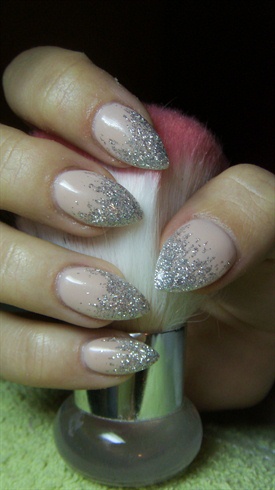Nude nails with silver glitter