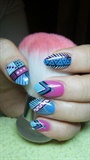 Pink, blue and turquoise nails