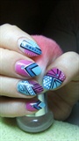 Pink, blue and turquoise nails