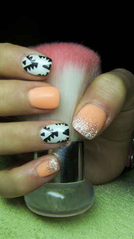 Orange and white nails