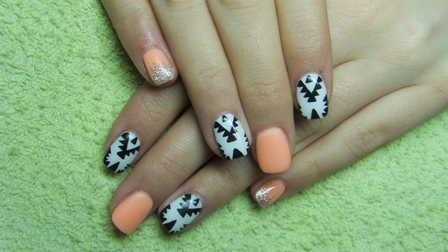 Orange and white nails