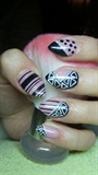 Black and pink stiletto nails