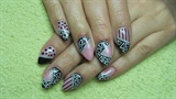 Black and pink stiletto nails