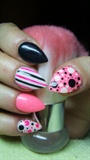 Pink, white and black nails 