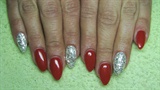 Red nails with silver glitter