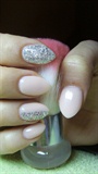 Powder pink nails with silver glitter
