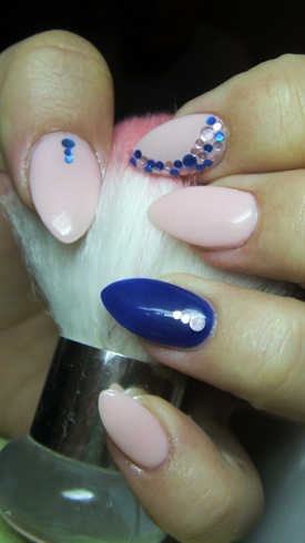 Pink and blue nails with rhinestones