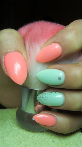 Neon pink and green nails