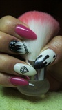 Pink, white and black nails