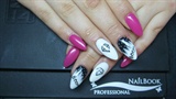 Pink, white and black nails