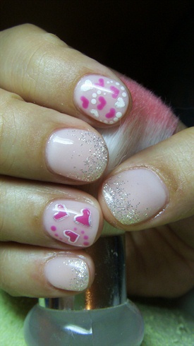 Powder pink nails with silver glitter