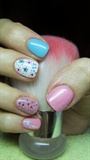 Pink, white and turquoise nails 