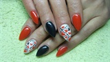 Red, black and white nails with hearts