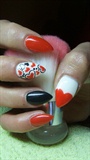 Red, black and white nails with hearts