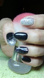 Black nails with silver glitter
