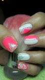 Pink and white nails with glitter