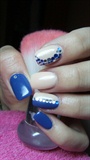 Blue and powder nails with rhinestones