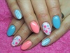 Turquoise, white and pink nails