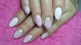 Gently pink and white nails with glitter
