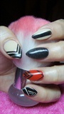 Black, red and beige (nude) nails