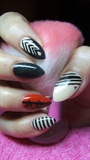 Black, red and beige (nude) nails