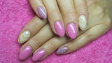 Pink and white nails with glitter