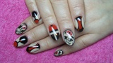 Beige (nude), red and black nails