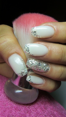Milky white and silver nails