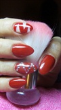 Red nails with rhinestones