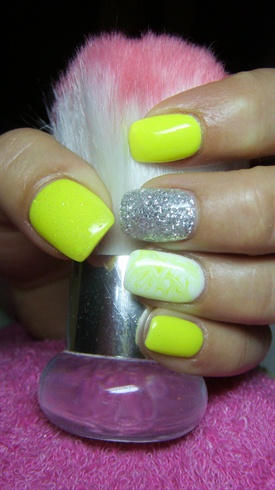 Yellow, white and silver nails