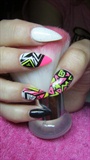 Black, pink, yellow and white nails