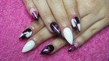 Pink, black and white nails with lips