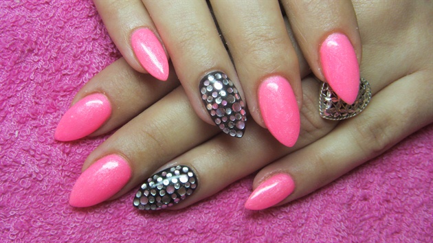 Neon pink and black nails